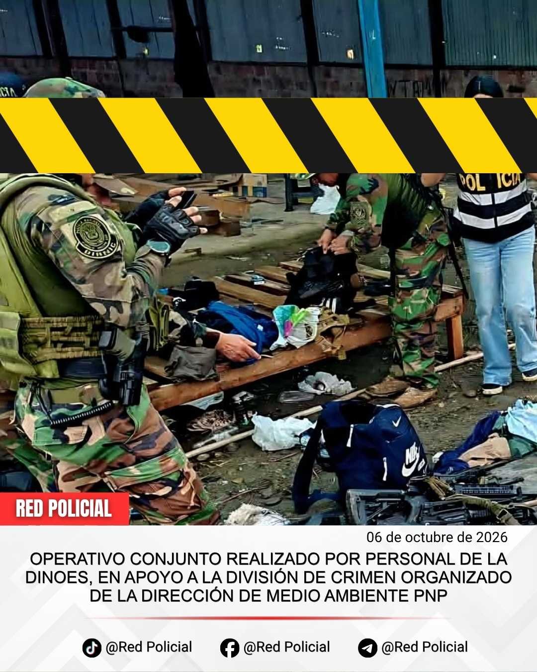 operativo conjunto realizado por personal de la DINOES, en apoyo a la División de Crimen Organizado de la Dirección de Medio Ambiente PNP