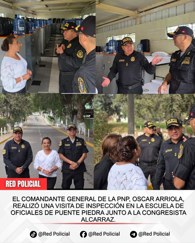 Imagen: El comandante general de la PNP, Oscar Arriola, realizó una visita de inspección en la Escuela de Oficiales de Puente Piedra junto a la congresista Alcarraz. 
