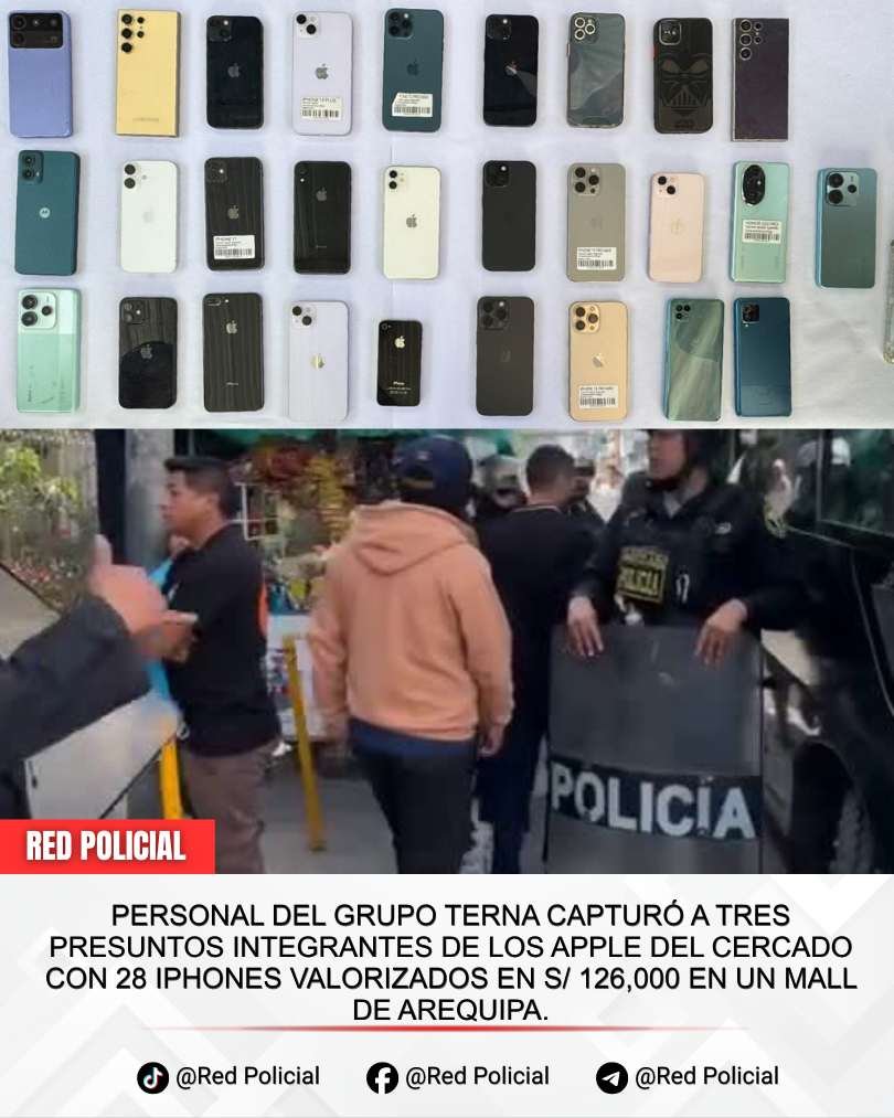 Imagen: Arequipa: PNP desarticula presunta banda Los Apple del Cercado 