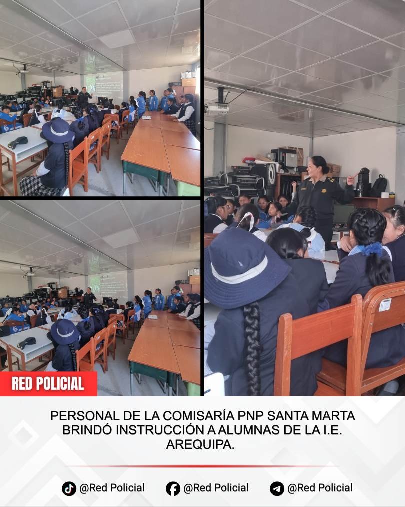 Imagen: Personal de la Comisaría PNP Santa Marta brindó charlas cívicas en la I.E. Arequipa 