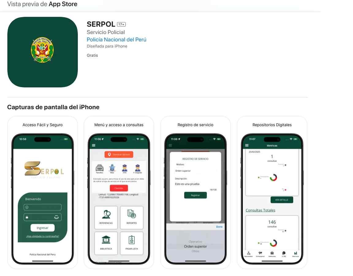 Link de Apple STORE para descargar SERPOL Móvil para IPHONE
