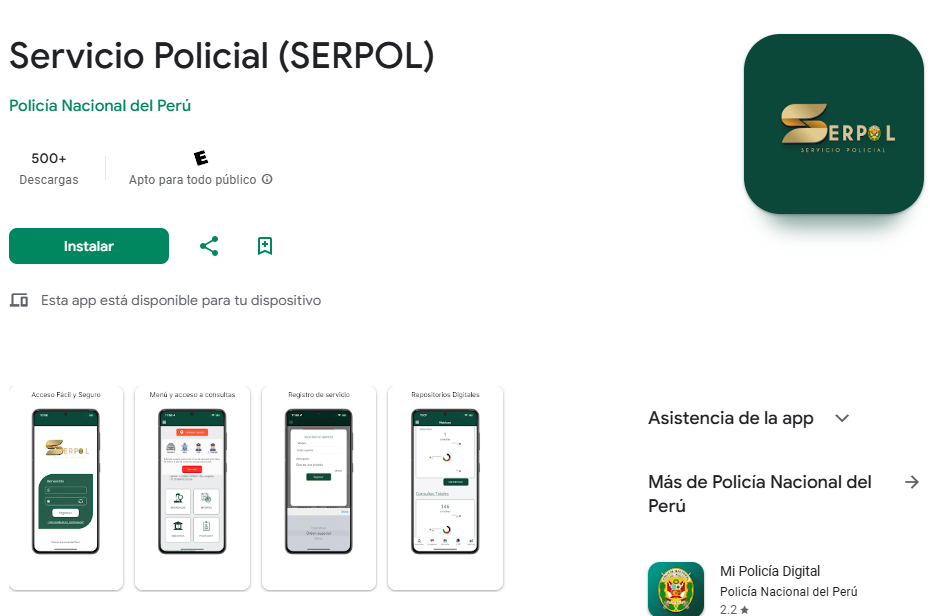 Link de Play Store para descargar SERPOL Móvil para Android