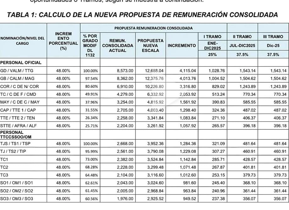 Archivo tipo Imagen sobre: cuadro de aumento de remuneraciones para las fuerzas armadas y la policia nacional del peru julio 2025