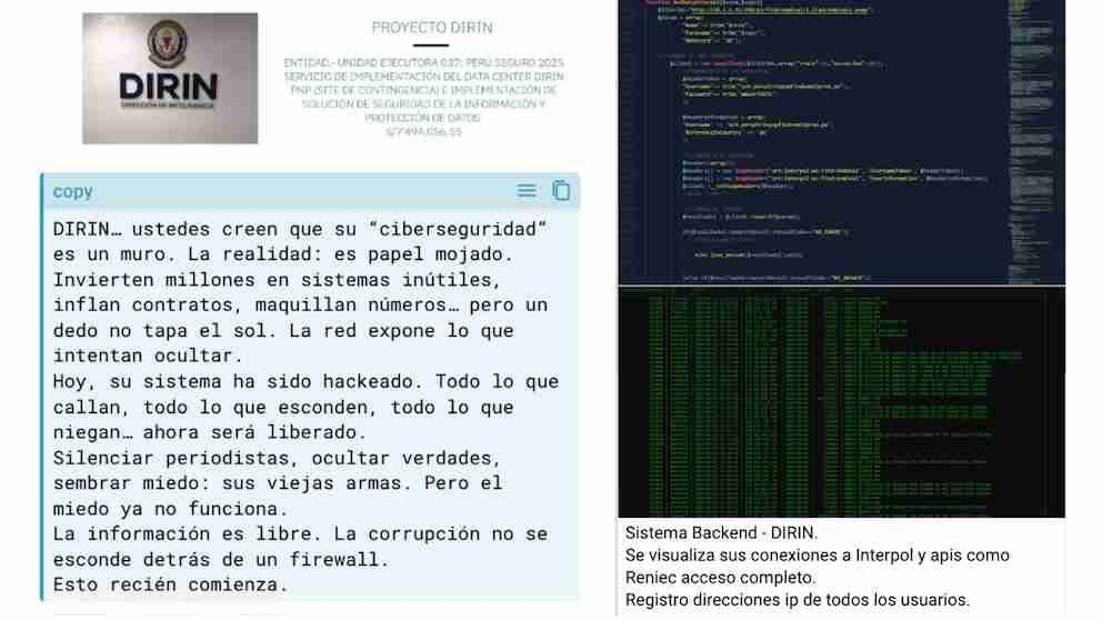 Archivo tipo Imagen sobre: En un canal público de Telegram, los atacantes compartieron mensajes donde aseguran haber expuesto miles de documentos internos de la inteligencia policial. (Capturas), Filtración Interna DIRIN PNP.